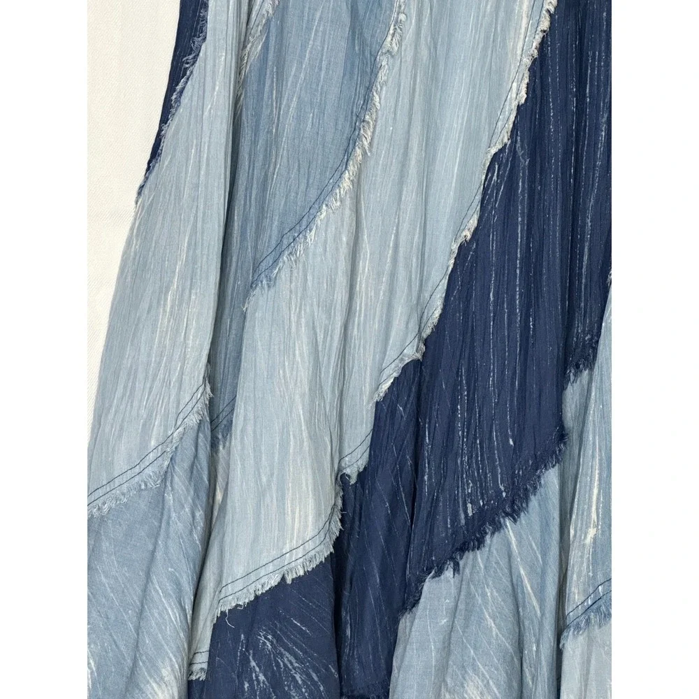 John Mark Boho Maxi Skirt Elastic Waist Blue Patchwork Prairie Festival Large